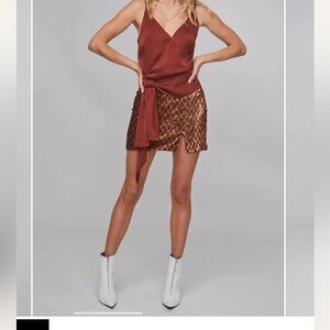 ASTR The Label Tai Sequin skirt bronze XS side zip mini